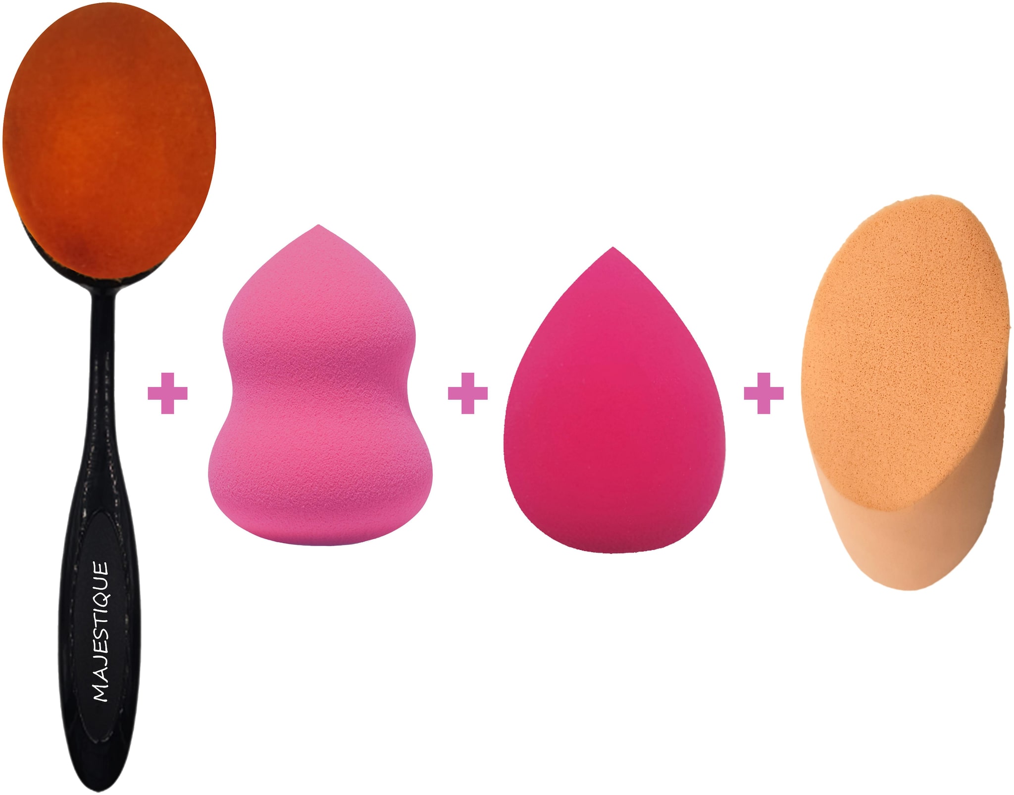 MAJESTIQUE Face Makeup Personal Kit With Oval Face Brush Beauty Blender Sponges And Angular Sponge Pack Of 4 by Briota Brands