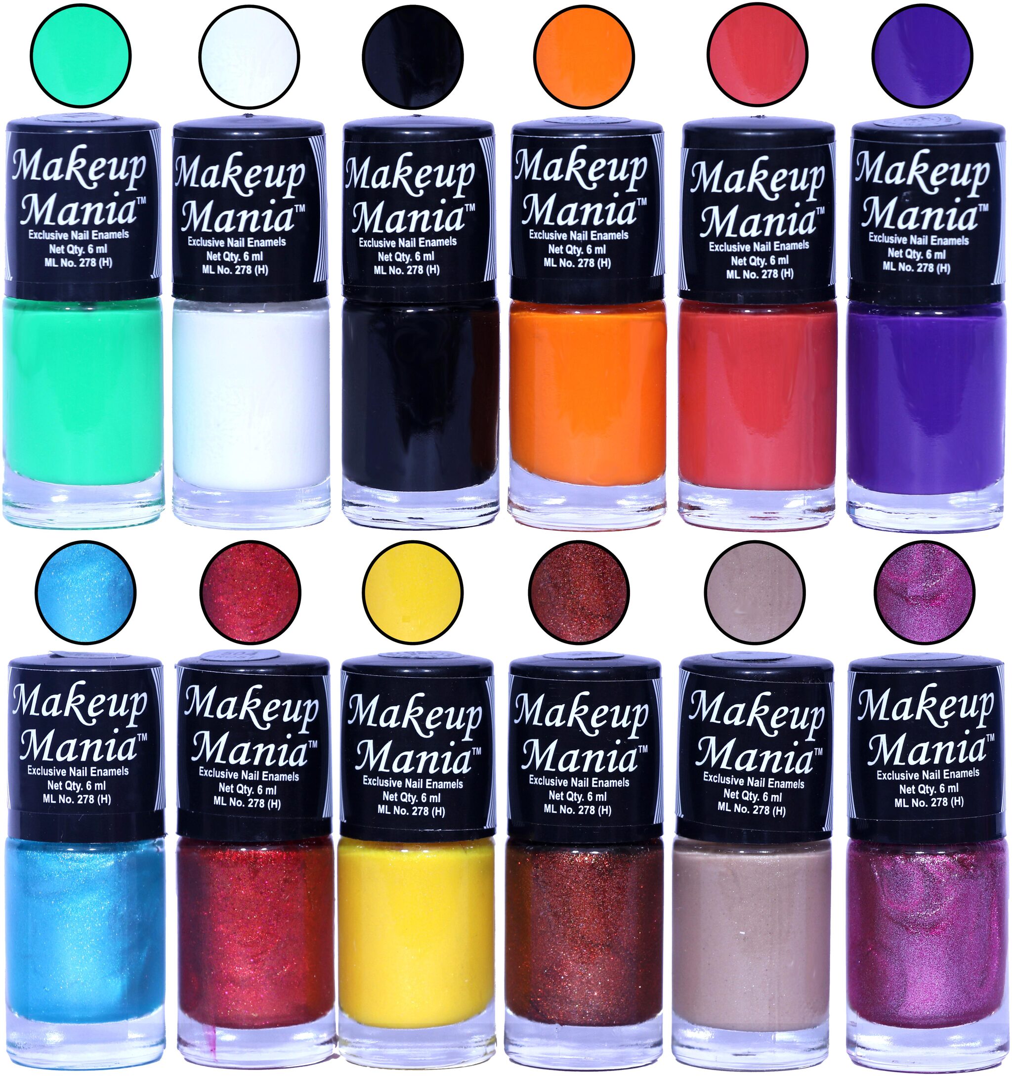 

Makeup Mania Nail Polish Nail Paint 6ml Each Set of 12 Multi Color Combo Set No 126