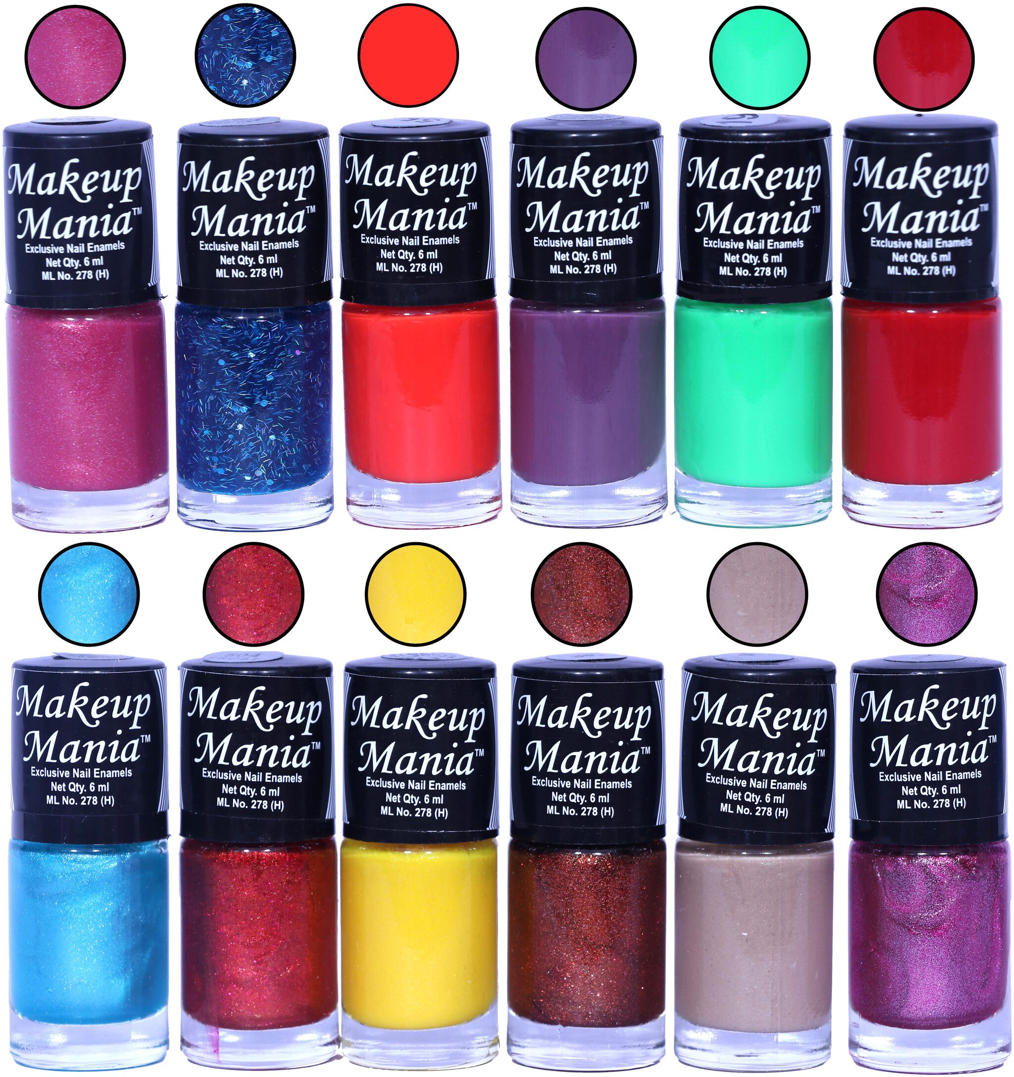 

Makeup Mania Nail Polish Nail Paint 6ml Each Set of 12 Multi Color Combo Set No 106
