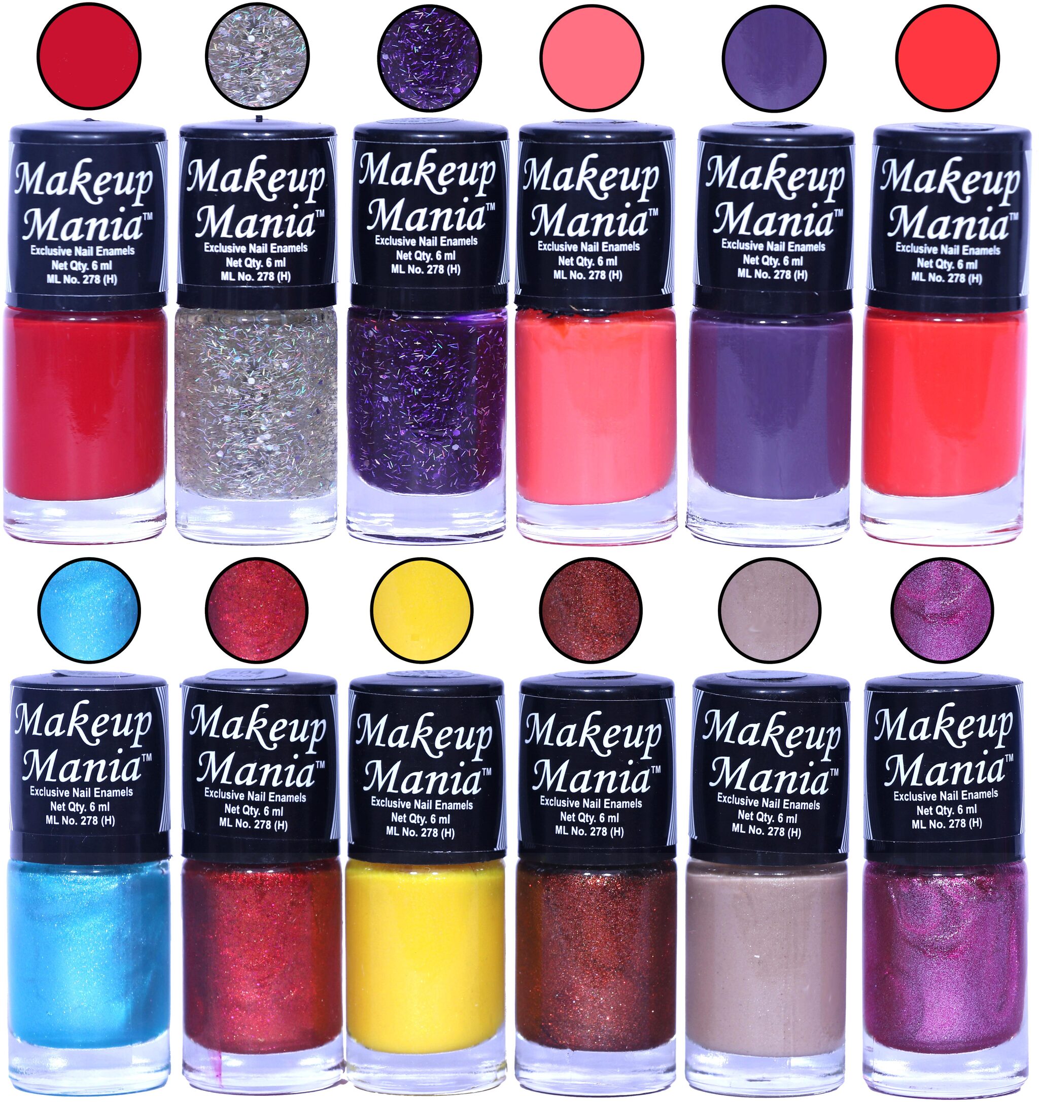 

Makeup Mania Nail Polish Nail Paint 6ml Each Set of 12 Multi Color Combo Set No 108