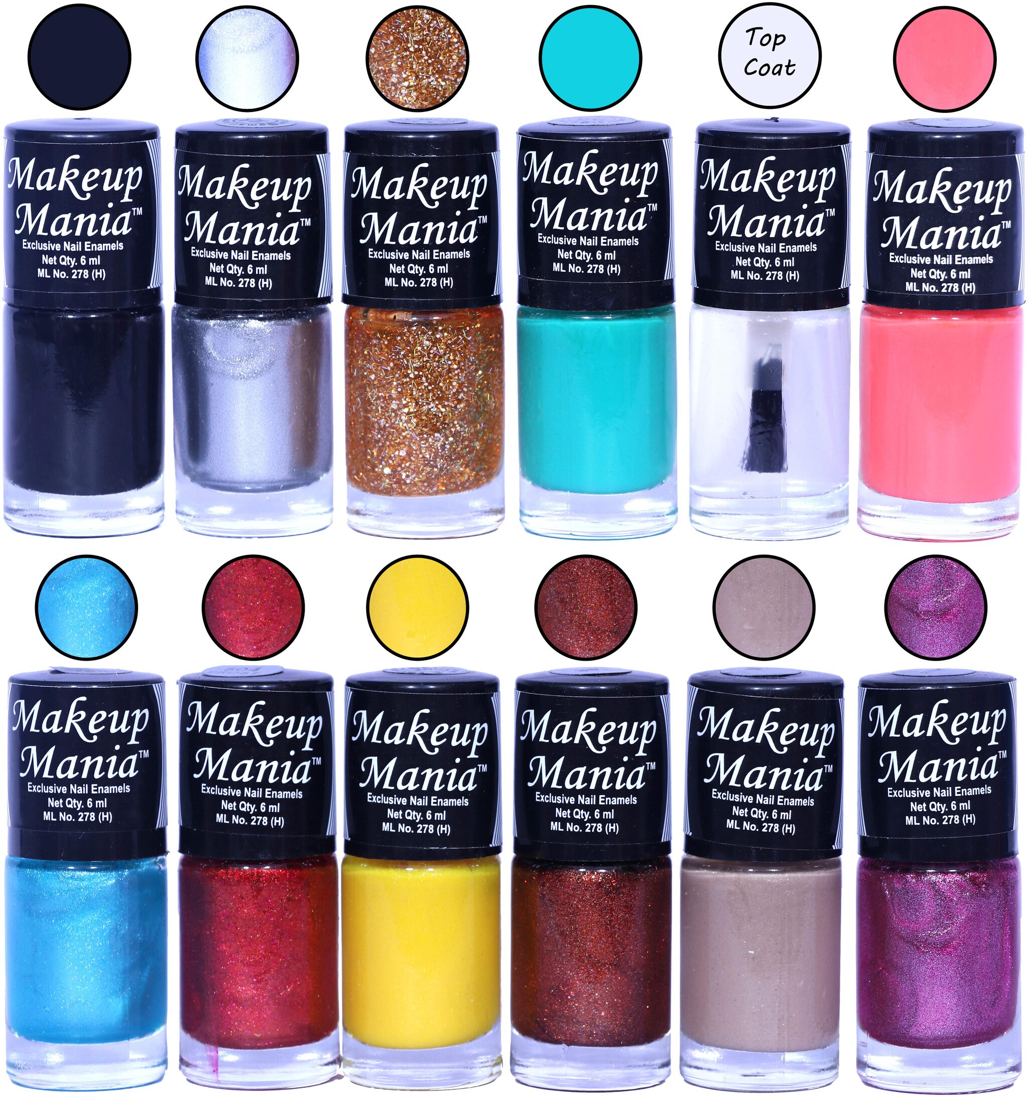 

Makeup Mania Nail Polish Nail Paint 6ml Each Set of 12 Multi Color Combo Set No 112