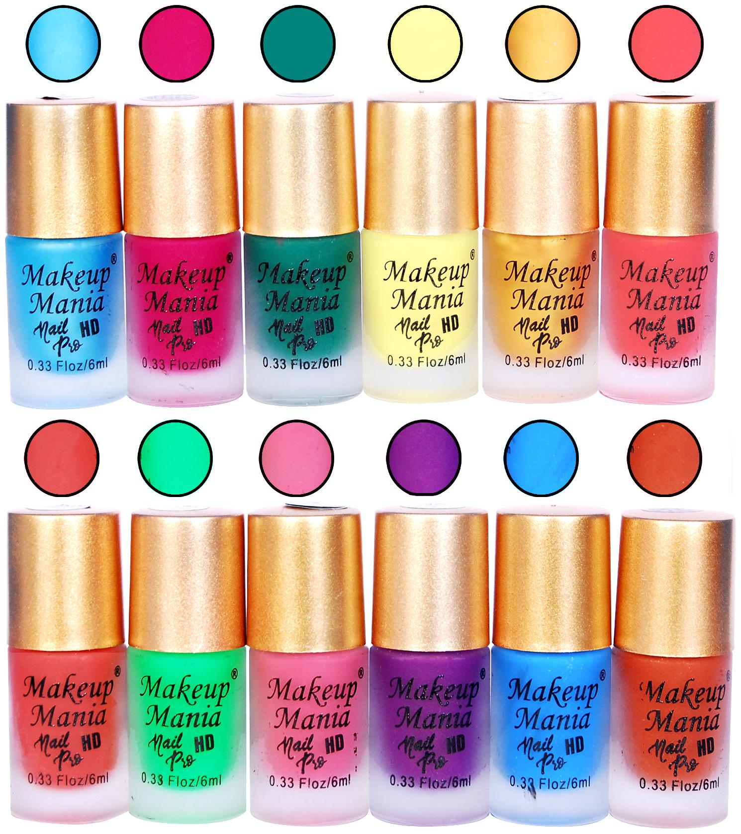 

Makeup Mania HD Nail Paint Combo Pack Matte Nail Polish 6 ml (Pack of 12)