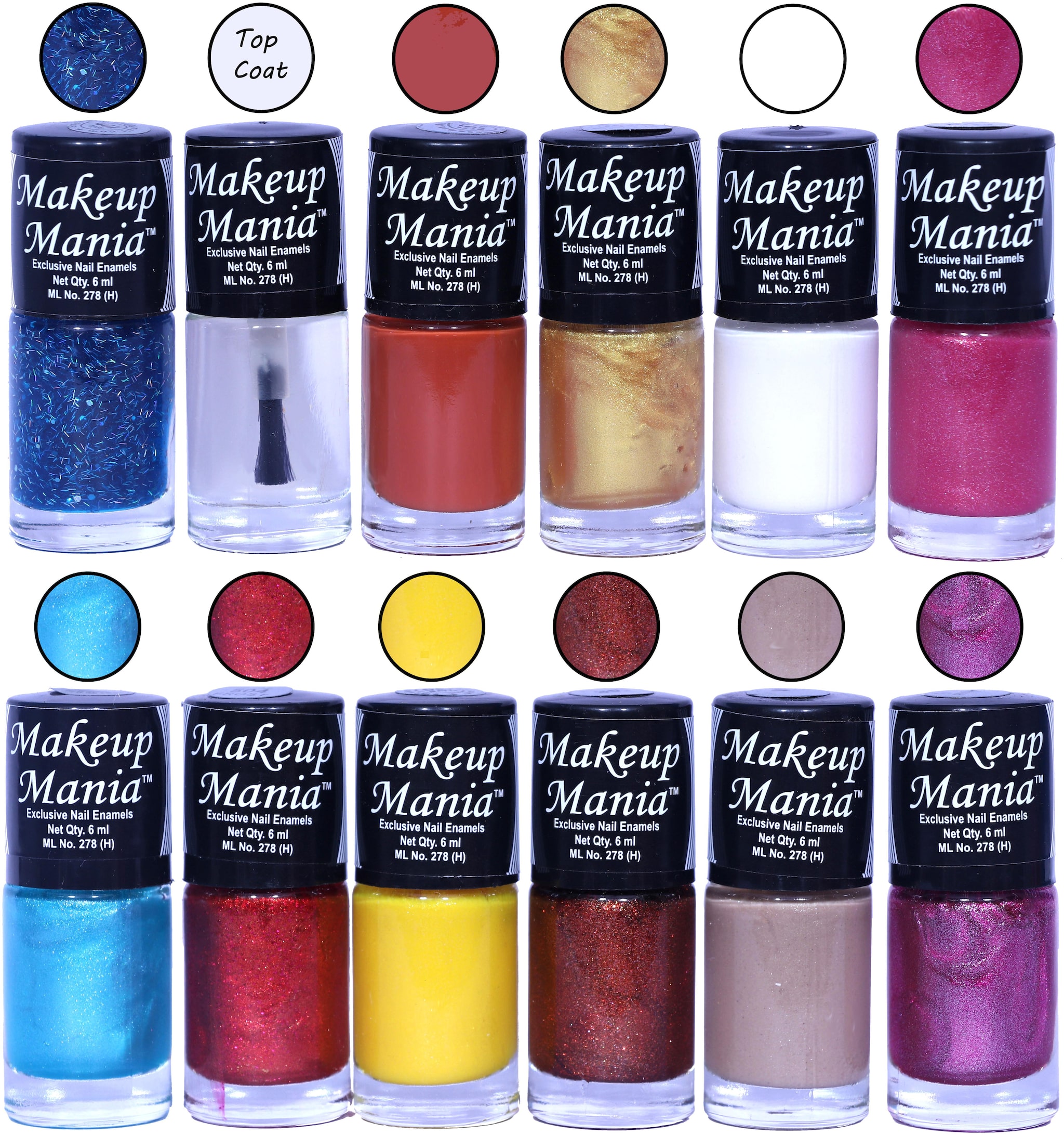 

Makeup Mania Nail Polish Nail Paint 6ml Each Set of 12 Multi Color Combo Set No 110