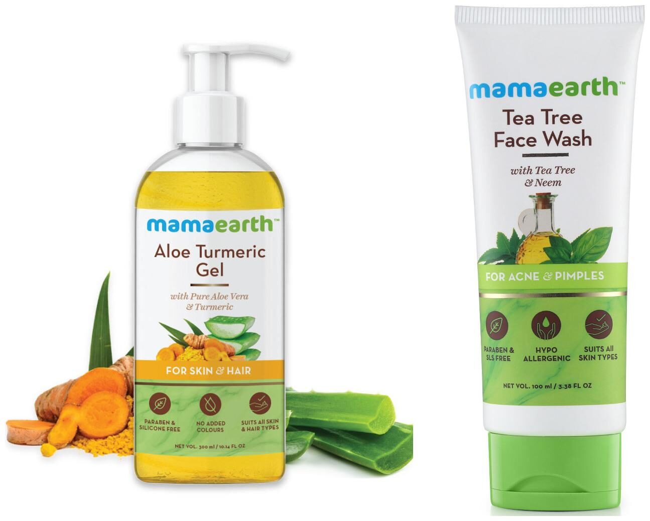 

Mamaearth Aloe Vera Gel 300 ml and Tea Tree Natural Face Wash for Acne Pimples Wash 100 ml (Pack of 2)