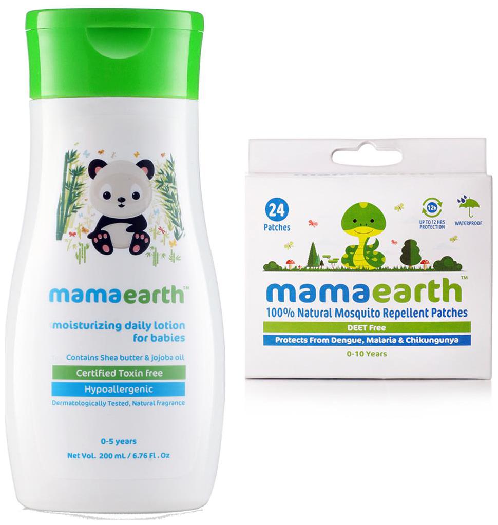 

Mamaearth Daily Moisturizing Baby Lotion 200ml Natural Repellent Mosquito Patches For Babies 24pcs 7G (Pack of 2)