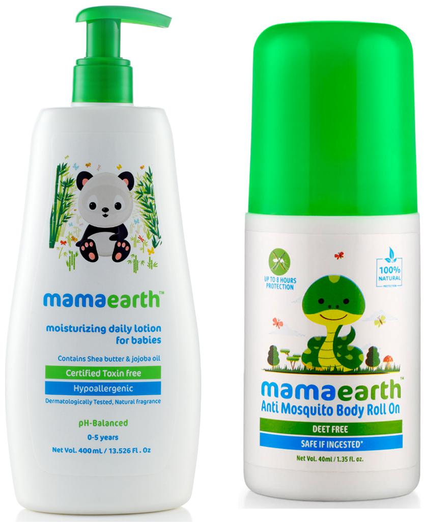 

Mamaearth Daily Moisturizing Baby Lotion 400ml and Natural Anti Mosquito Body Roll On 40ml (Pack of 2)