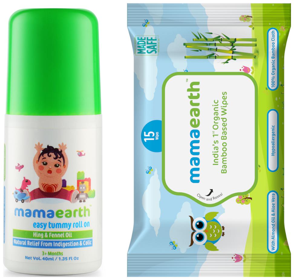 

Mamaearth Easy baby Tummy Roll On for Digestion Colic Relief with Hing Fennel 40 ml andMamearth Baby Wipes Travel Pack (15 Wipes) (Pack of 2)