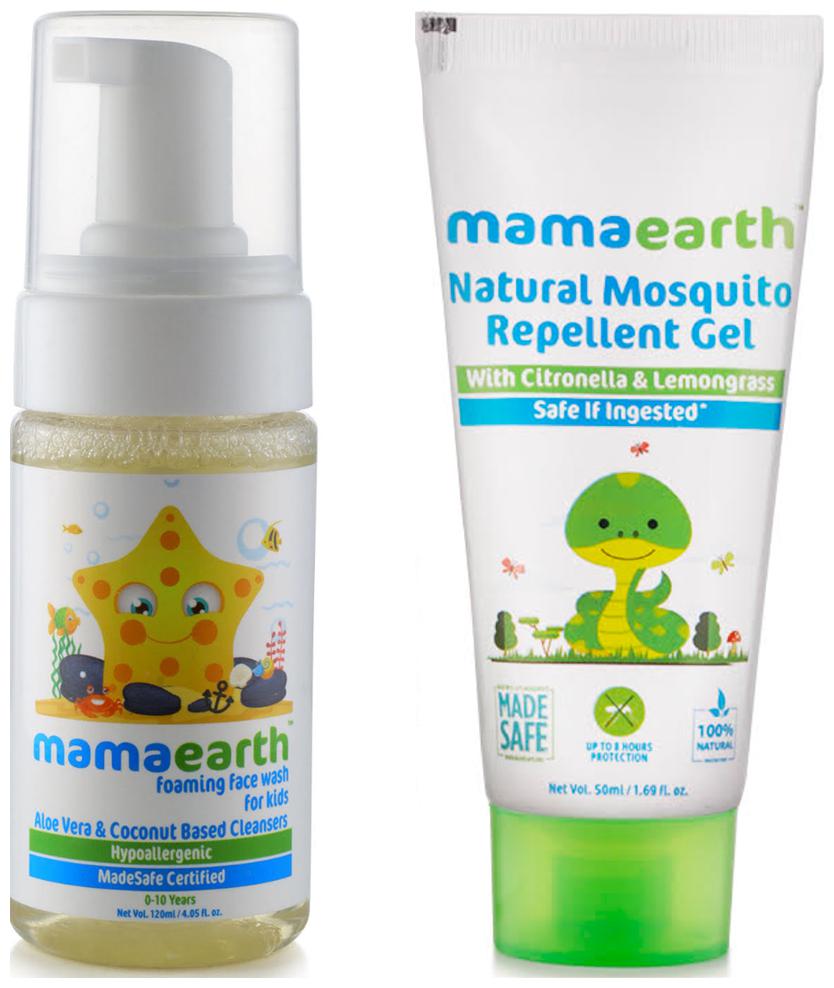 

Mamaearth Foaming Baby Face Wash for Kids with Aloe Vera and Coconut Based Cleansers 120 ml Natural Mosquito Repellent Gel 50ml Pack of 2