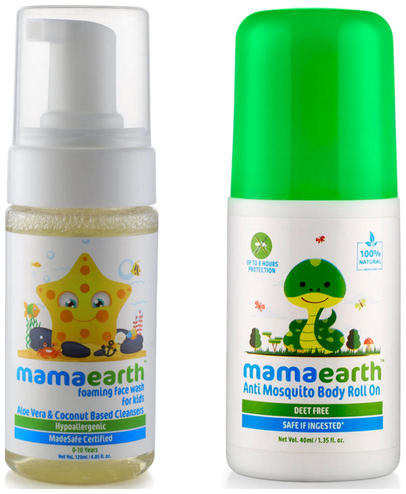 

Mamaearth Foaming Baby Face Wash for Kids with Aloe Vera and Coconut Based Cleansers 120 ml Natural Anti Mosquito Body Roll On 40ml Pack of 2