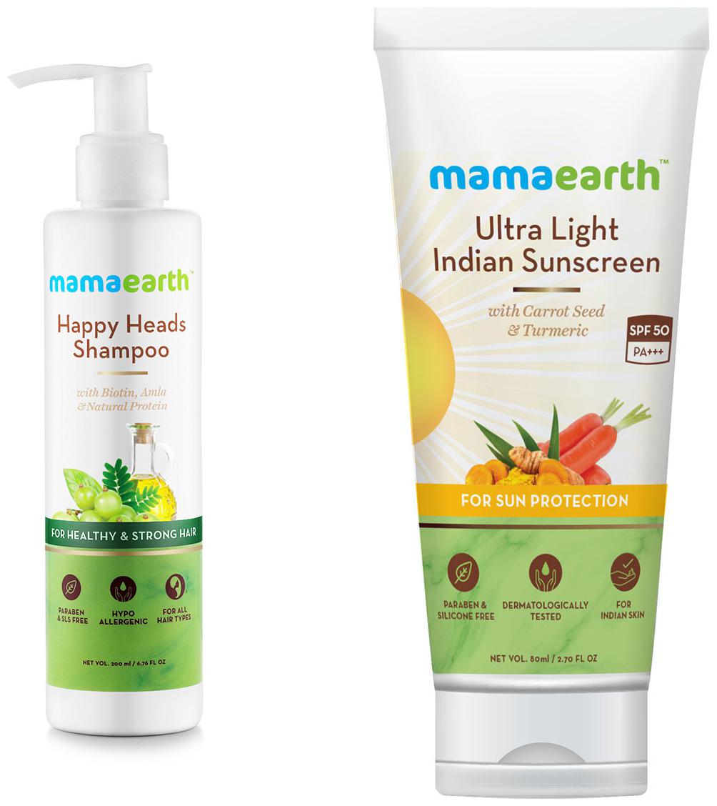 

Mamaearth Happy Heads Hair Shampoo 200ml with Biotin and Ultra Light Indian Sunscreen 80ml(Pack of 2)