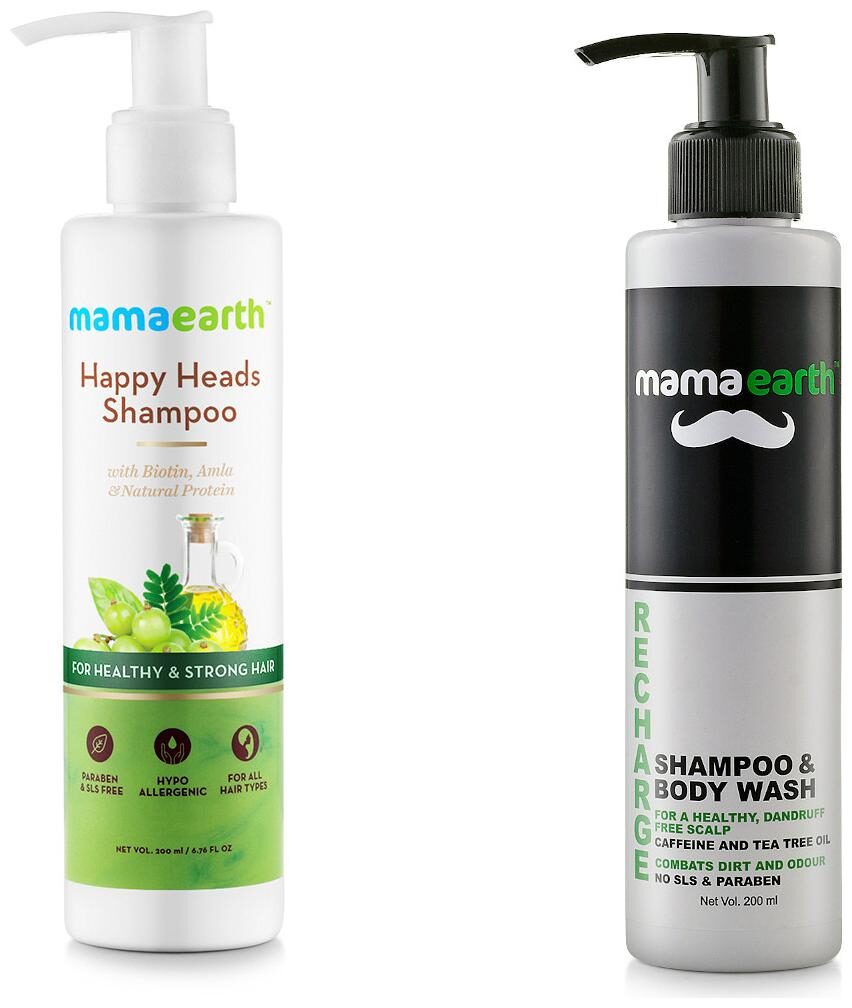 

Mamaearth Happy Heads Hair Shampoo 200ml with Biotin and Recharge Energizing Shampoo and Bodywash for men -200ml(Pack of 2)