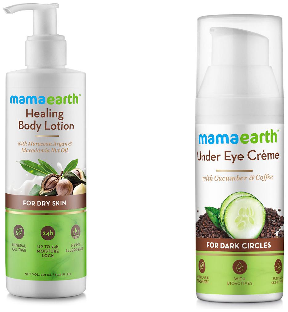 

Mamaearth Healing Natural Body Lotion with Argan Oil-250ml Macadamia Nut and Under Eye Cream 50ml
