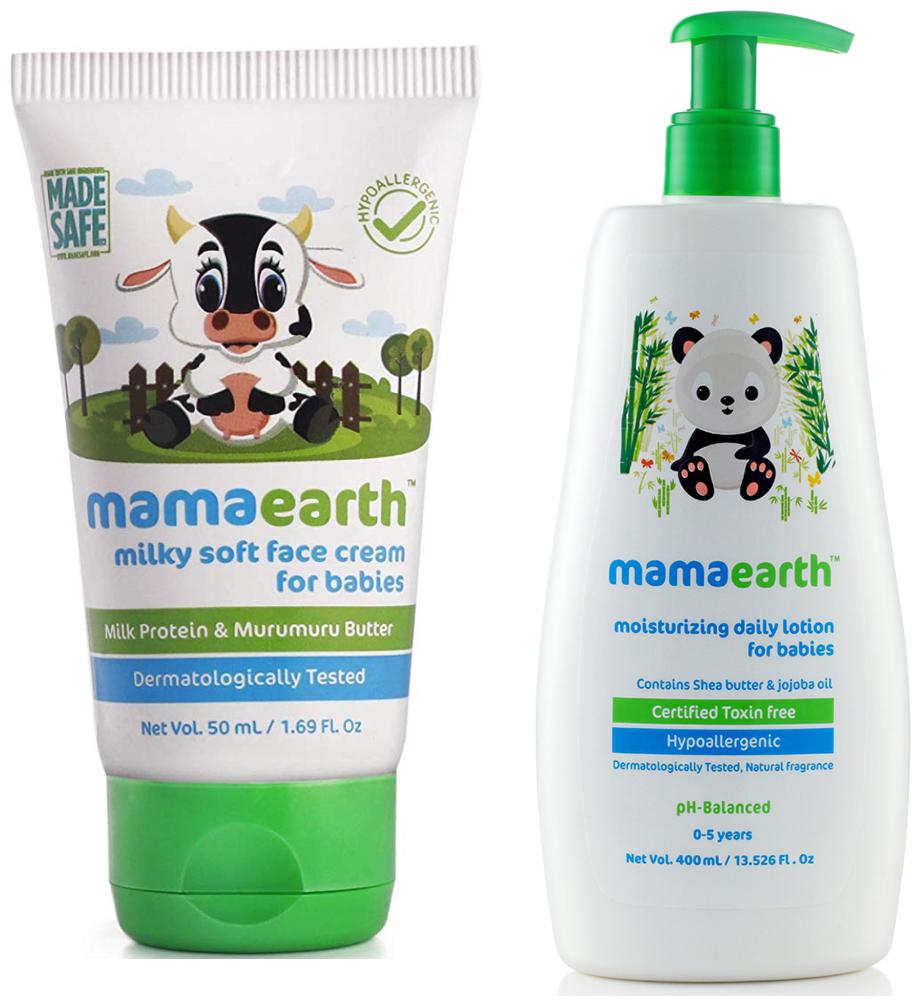 

Mamaearth Milky Soft Natural Baby Face Cream 50mL and Daily Moisturizing Baby Lotion 400ml (Pack of 2)