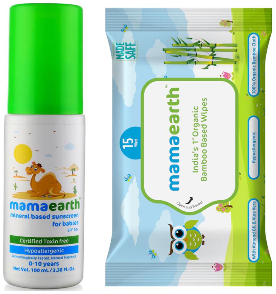 

Mamaearth Mineral Based Sunscreen (100 ml) Mamearth Baby Wipes Travel Pack (15 Wipes-123G) (Pack of 2)