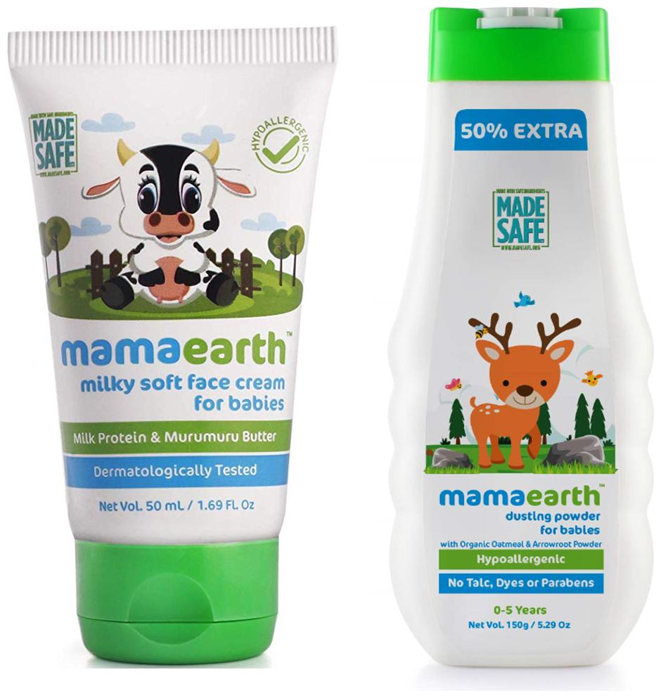 

Mamaearth Milky Soft Natural Baby Face Cream 50ml and Talc Free Organic Dusting Powder with Arrowroot Oat Starch 150g (Pack of 2)