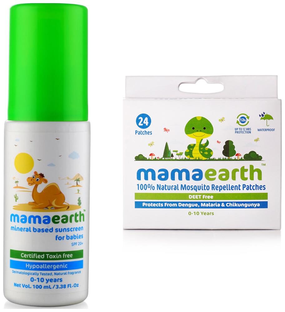 

Mamaearth Mineral Based Sunscreen (100 ml) and Natural Repellent Mosquito Patches for Babies 24pcs 7g (Pack of 2)
