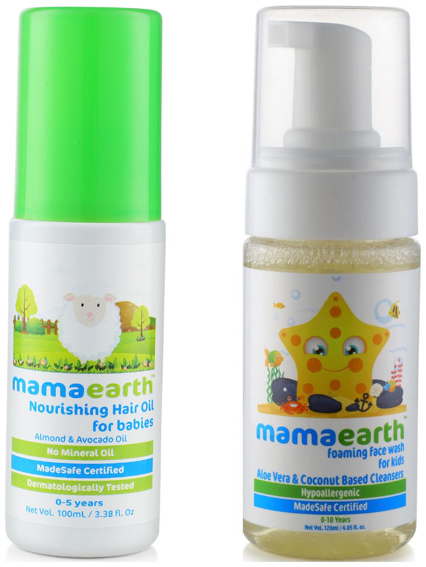 

Mamaearth Nourishing Hair Oil for Babies 100ml (0-10 Years) Foaming Baby Face Wash for Kids with Aloe Vera and Coconut Based Cleansers 120 ml Pack of 2