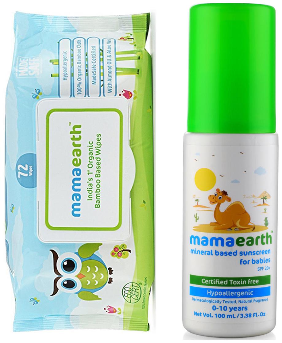 

Mamaearth Organic Bamboo Based Baby Wipes 72pcs 330g and Mineral Based Sunscreen (100 ml) (Pack of 2)