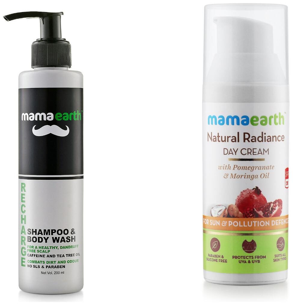 

Mamaearth Recharge Energizing Shampoo and Bodywash for men 200ml Natural Radiance Day Cream 50ml (Pack of 2)