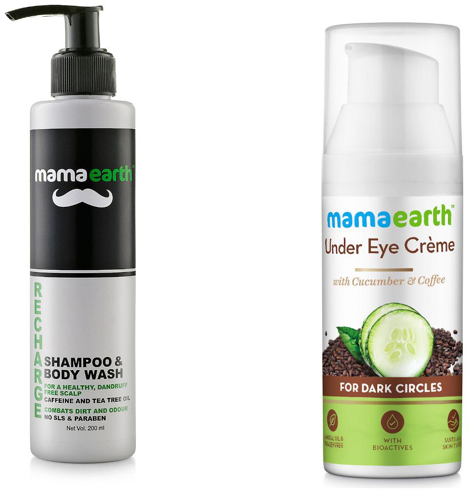 

Mamaearth Recharge Energizing Shampoo and Bodywash for men 200ml with Caffeine and Menthol and Under Eye Cream 50ml (Pack of 2)
