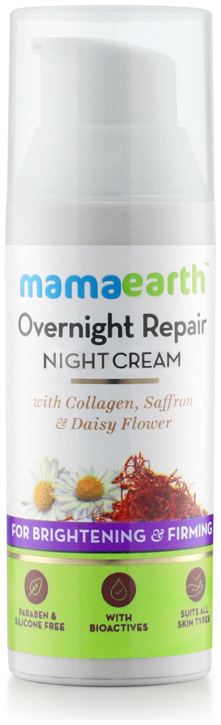 

Mamaearth Skin Repair Night Cream For Glowing Skin Anti Ageing With Collagen Saffron Daisy Flower 50ml