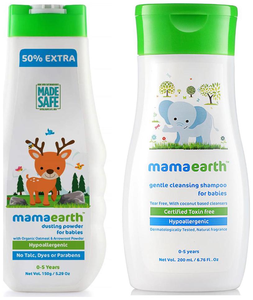 

Mamaearth Talc Free Organic Dusting Powder For Babies With Arrowroot Oat Starch 150G And Gentle Cleansing Shampoo For Babies (200 ml 0-5 Yrs)