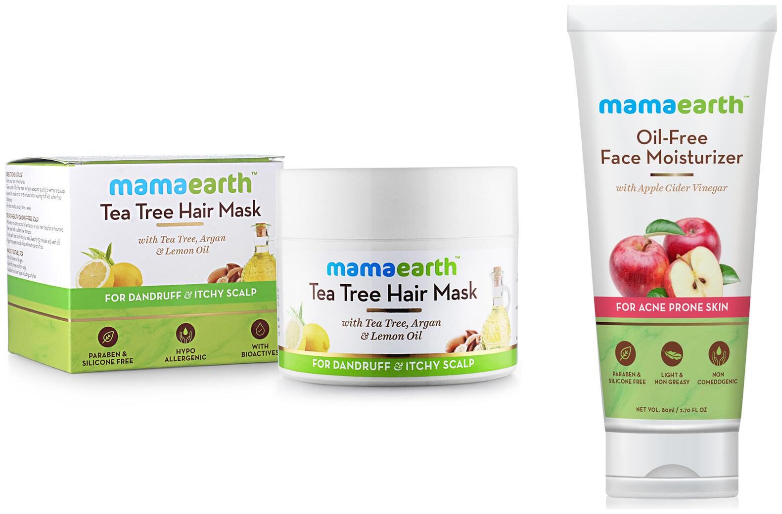 

Mamaearth Tea Tree Hair Maks 200 ml Oil Free Face Oil 80 ml ( Pack Of 2)