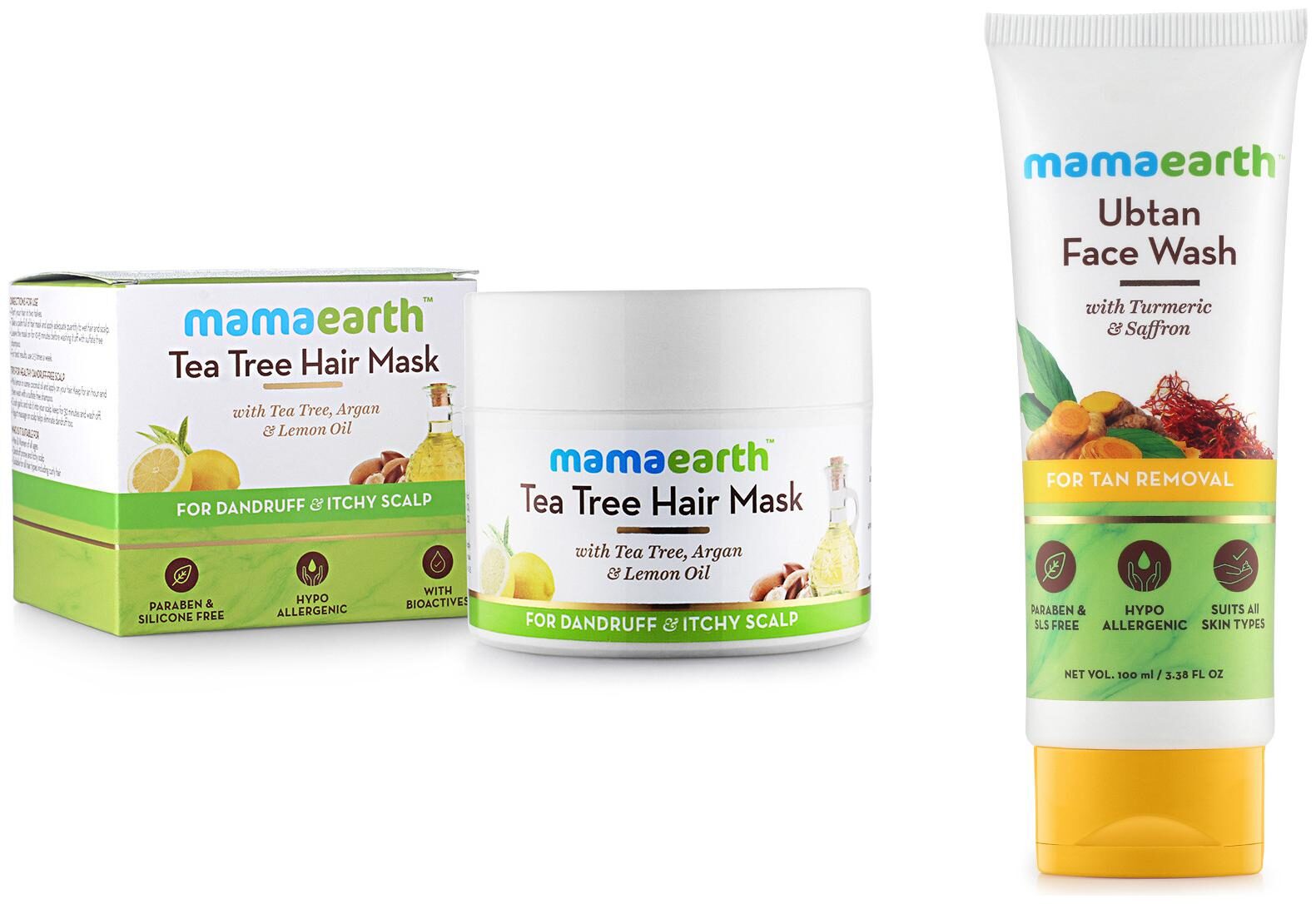 

Mamaearth Tea Tree Hair Maks 200 ml Ubtan Face wash 100 ml ( Pack Of 2)