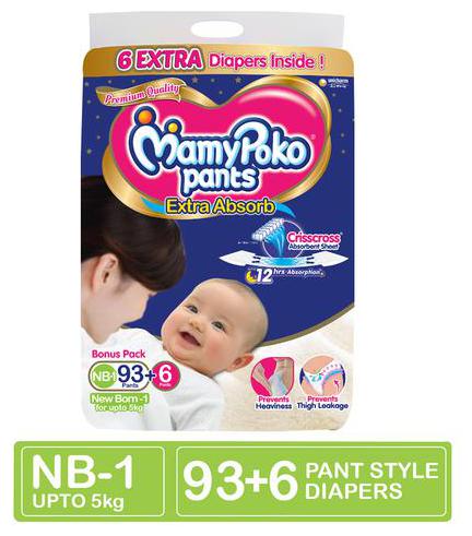 

MamyPoko Pants Pants Extra Absorb Diaper For New Born - Up to 5 Kg NB-1 99 Diapers