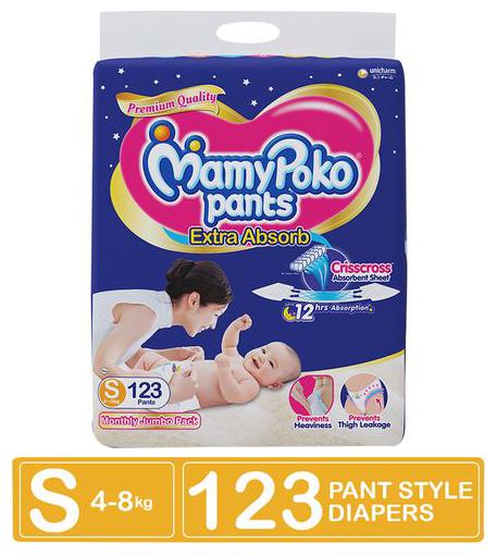 

MamyPoko Pants Extra Absorb Diaper Monthly Jumbo Pack - Small 123 pcs