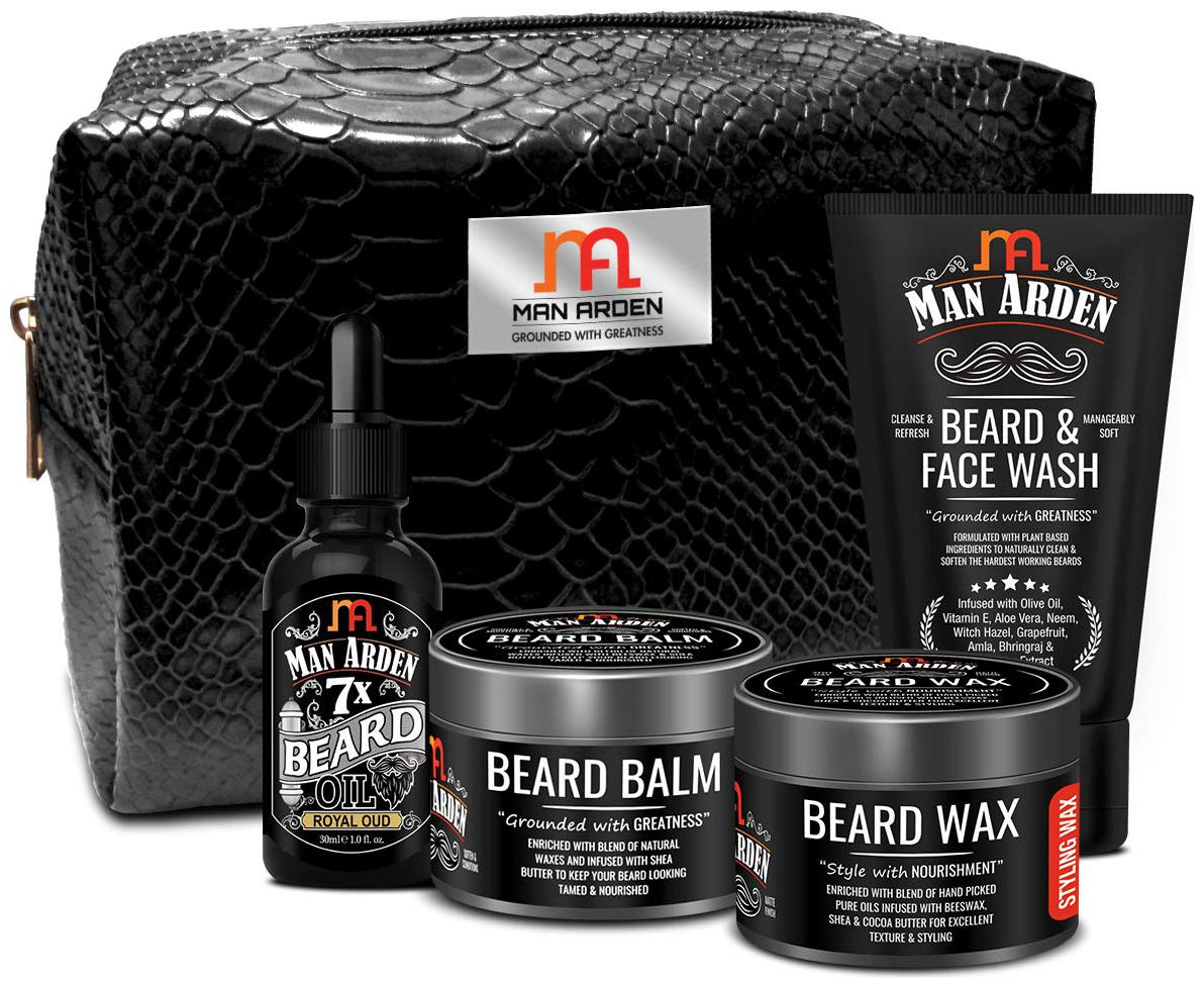

Man Arden The Dapper Dude Combo Beard Oil Royal Oud 30ml Beard Balm 50g Beard Wax 50g Beard Face Wash 100ml With Pouch (Pack Of 4)