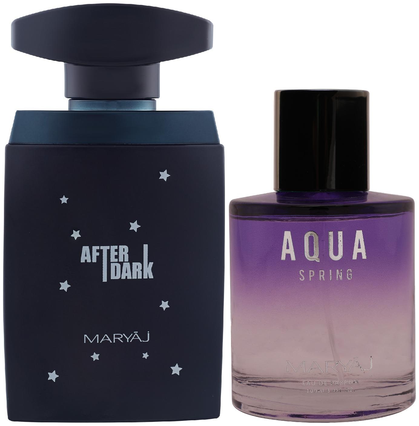 

Maryaj After Dark Eau De Parfum Woody Aromatic Perfume 100ml For Men And Maryaj Aqua Spring Eau De Parfum Fruity Floral Perfume 100ml For Women (Pack Of 2)