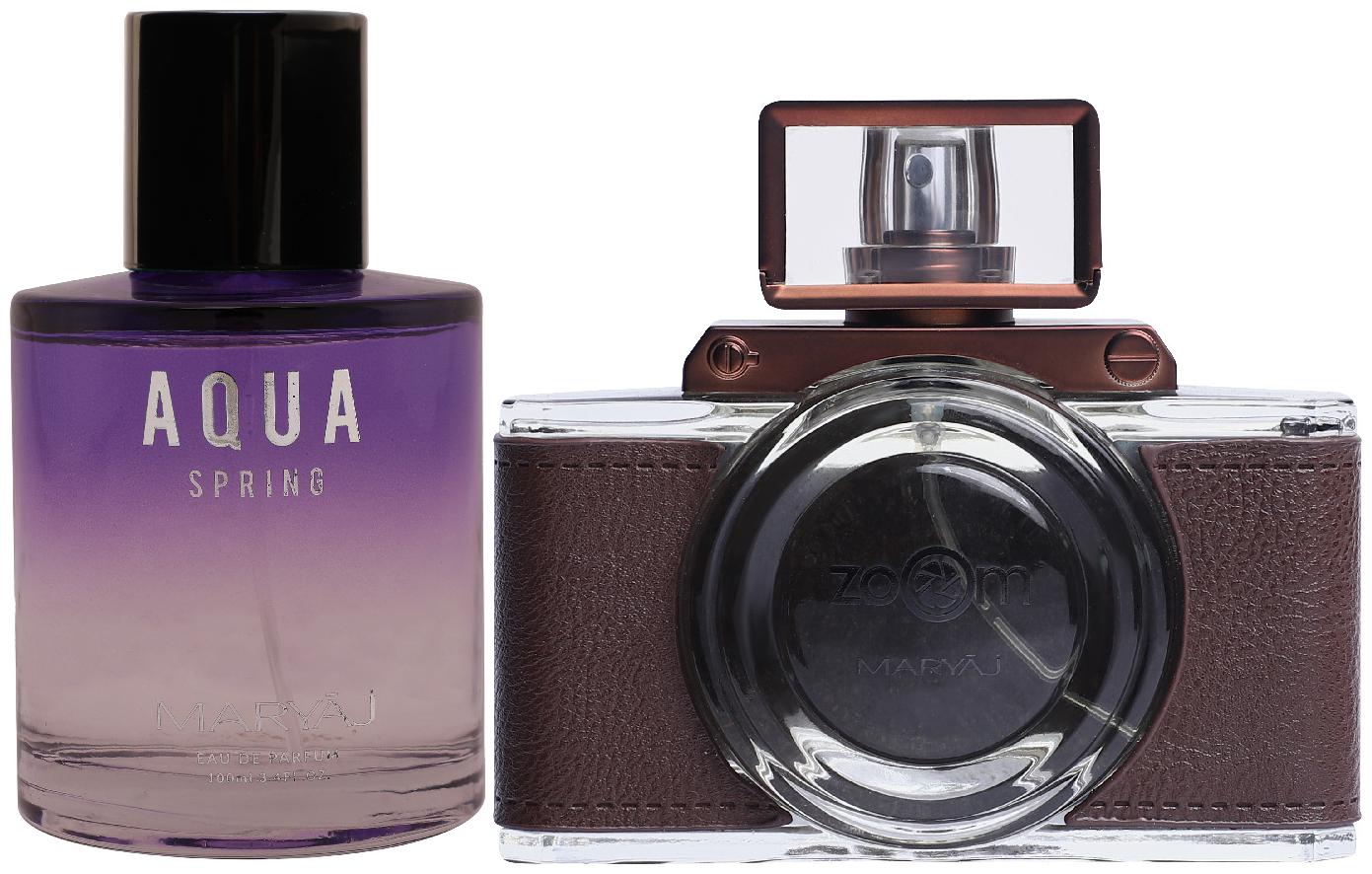 

Maryaj Aqua Spring Eau De Parfum Fruity Floral Perfume 100ml for Women and Maryaj Zoom Pour Homme Eau De Parfum Spicy Woody Perfume 100ml for Men
