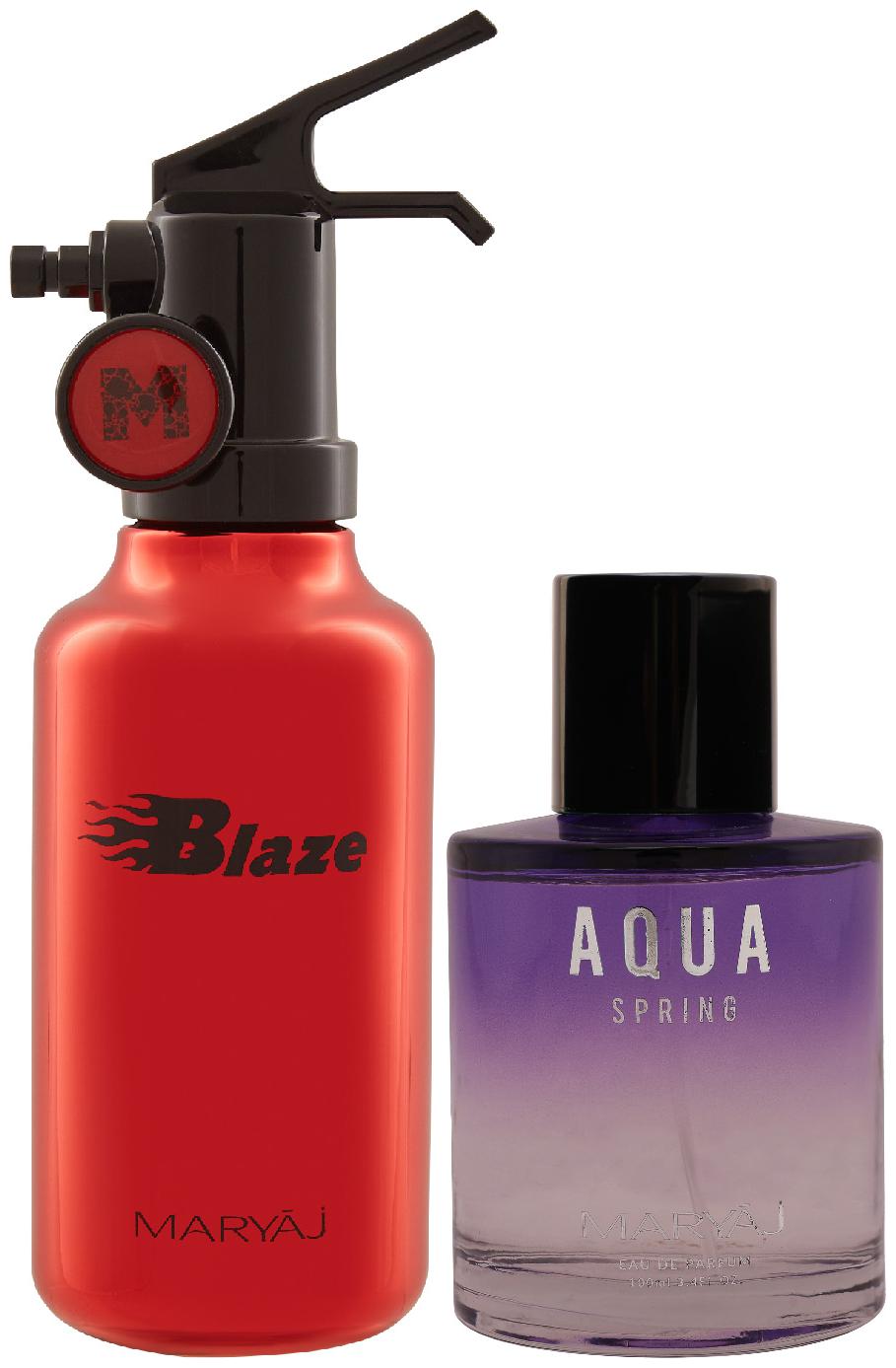 

Maryaj Blaze Eau De Parfum Citrus Aromatic Perfume 100ml For Men And Maryaj Aqua Spring Eau De Parfum Fruity Floral Perfume 100ml For Women (Pack Of 2)