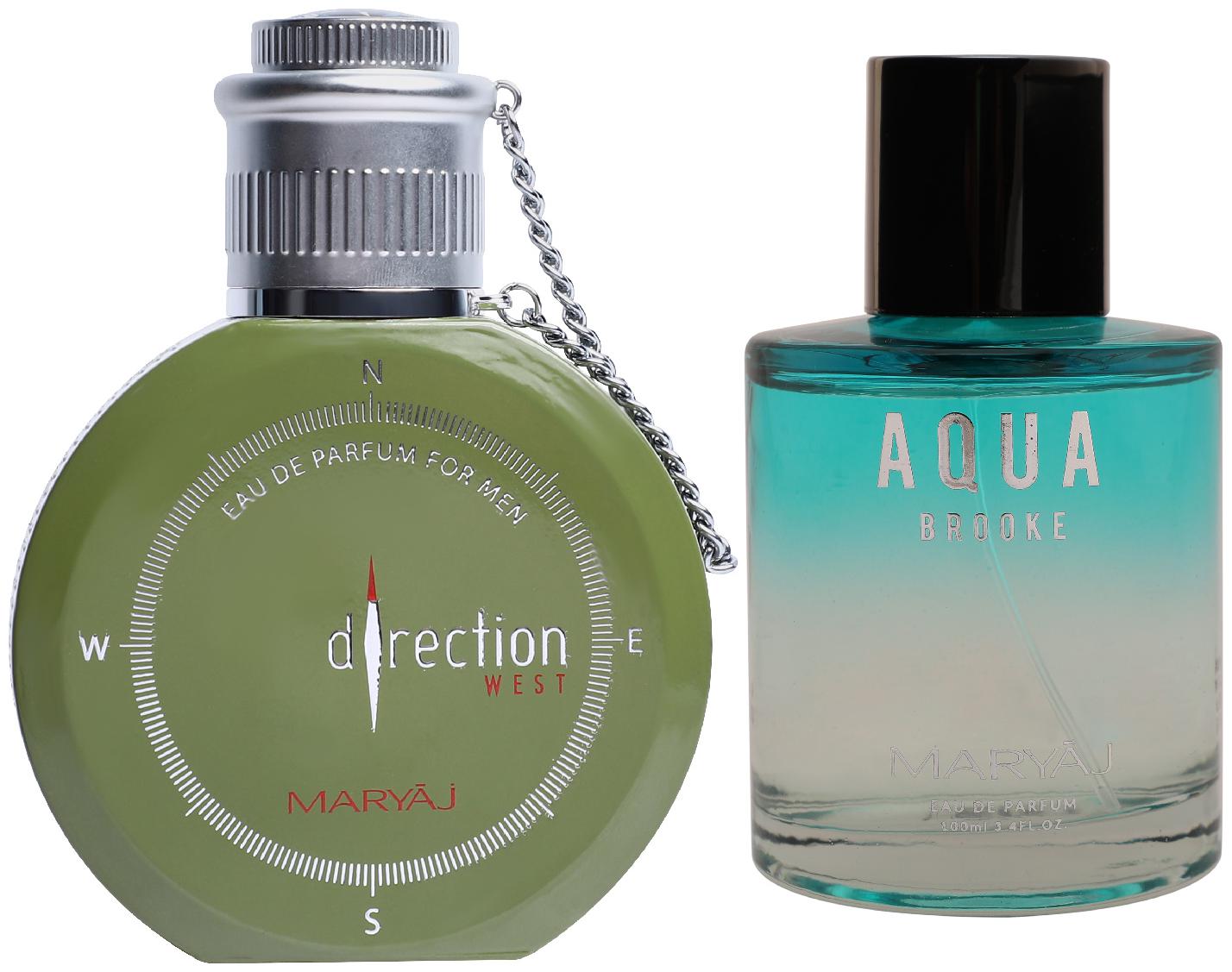 

Maryaj Direction West Eau De Parfum Green Spicy Perfume 100ml For Men And Maryaj Aqua Brooke Eau De Parfum Citrus Floral Perfume 100ml For Women (Pack Of 2)