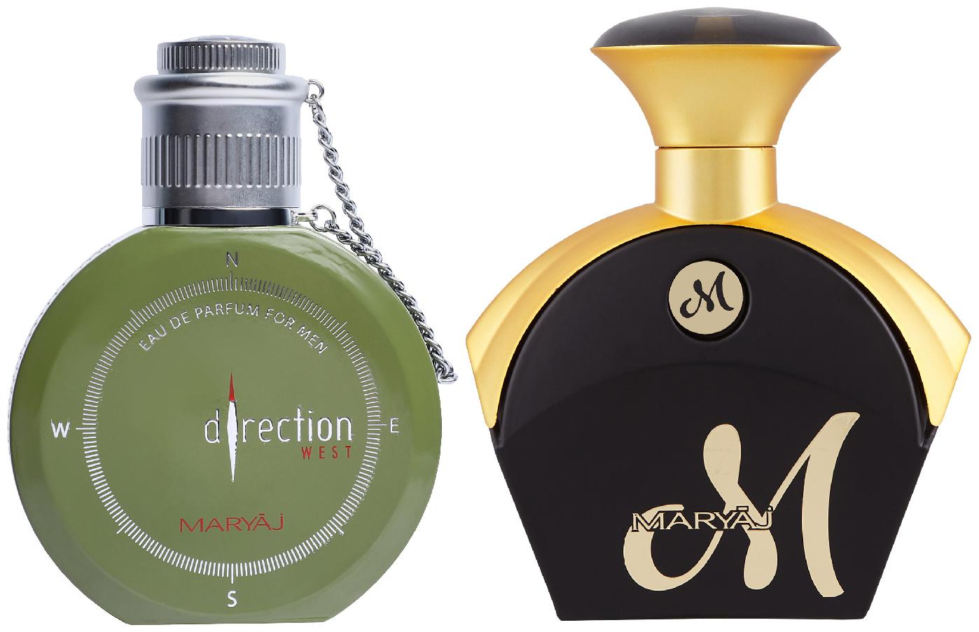 

Maryaj Direction West Eau De Parfum Green Spicy Perfume 100ml For Men And Maryaj M For Her Eau De Parfum Fruity Floral Perfume 90ml For Women (Pack Of 2)