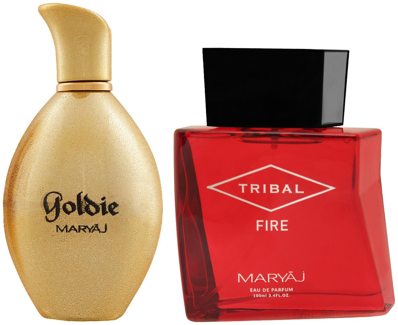 

Maryaj Goldie Eau De Parfum Fruity Floral Perfume 100ml For Women And Maryaj Tribal Fire Eau De Parfum Woody Ambery Perfume 100ml For Unisex (Pack Of 2)