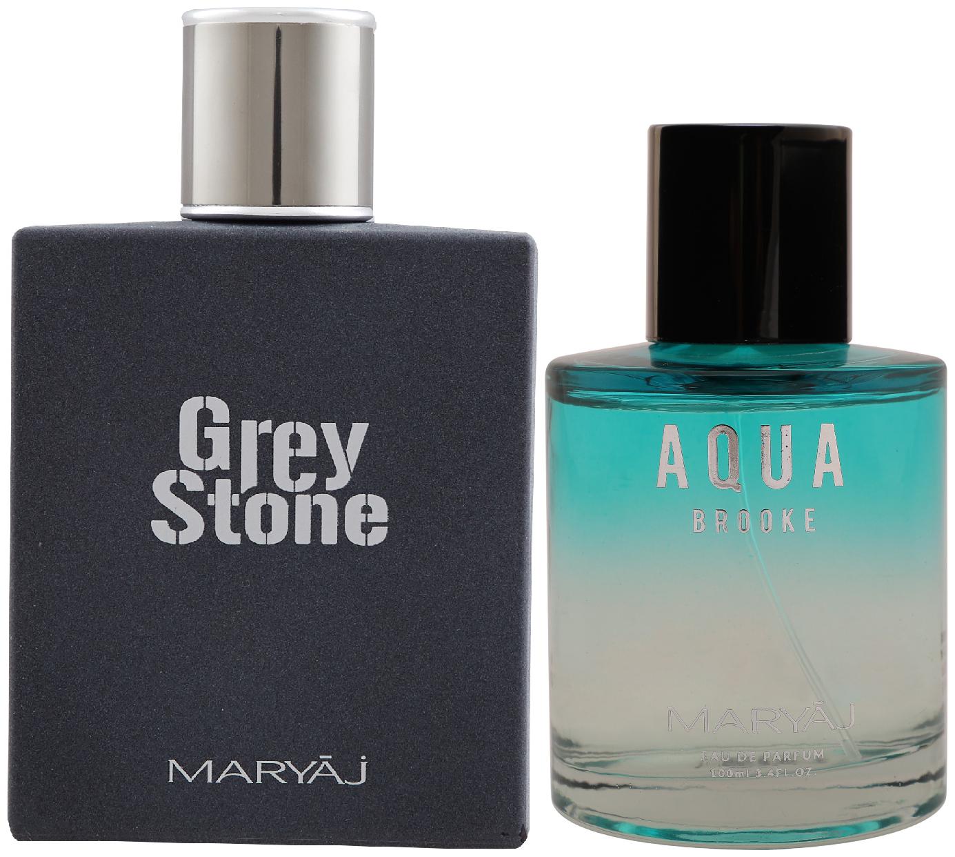 

Maryaj Grey Stone Eau De Parfum Aromatic Woody Perfume 100ml For Men And Maryaj Aqua Brooke Eau De Parfum Citrus Floral Perfume 100ml For Women (Pack Of 2)