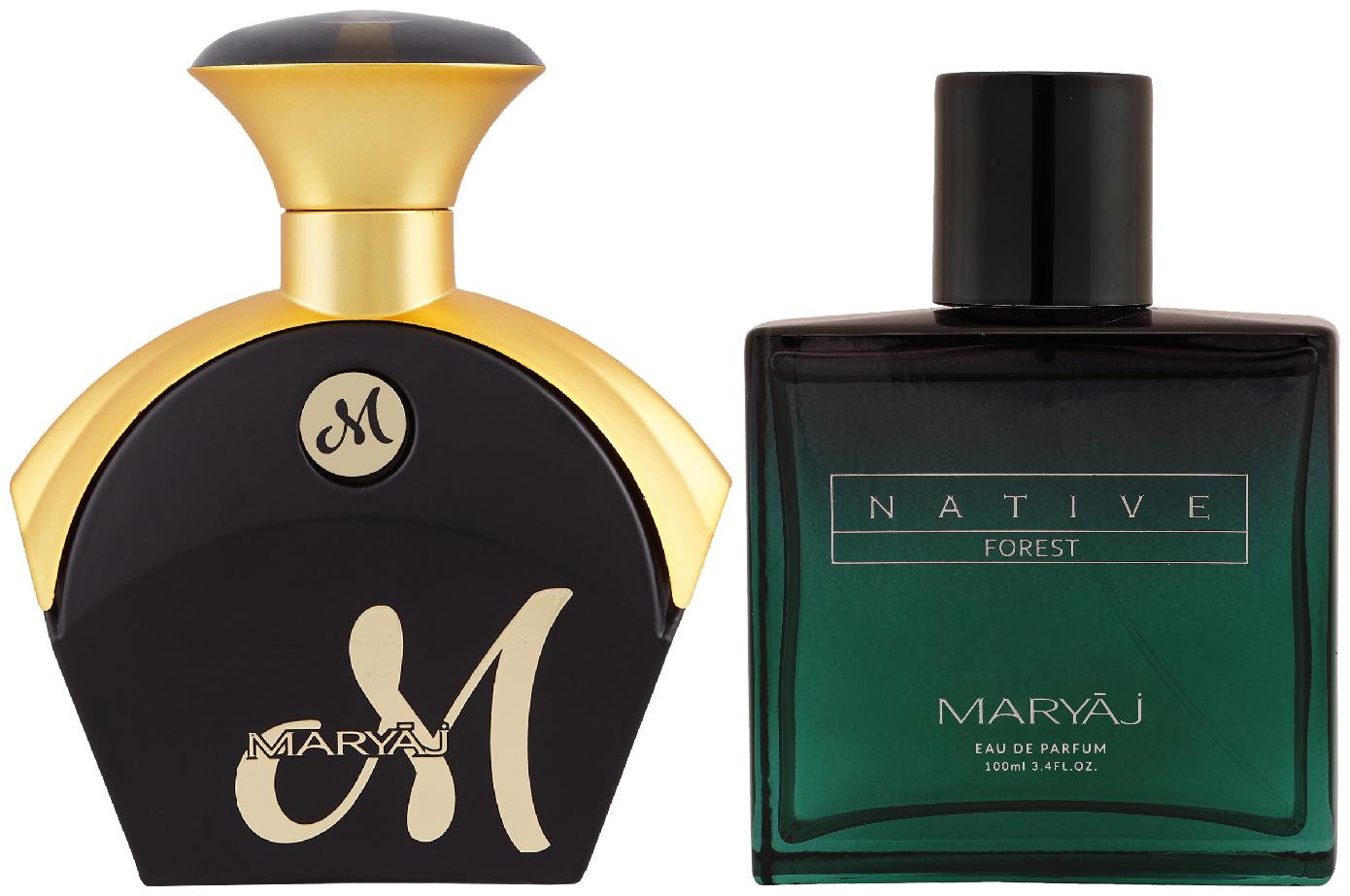 

Maryaj M For Her Eau De Parfum Fruity Floral Perfume 90ml For Women And Maryaj Native Forest Eau De Parfum Aromatic Powdery Perfume 100ml For Unisex (Pack Of 2)
