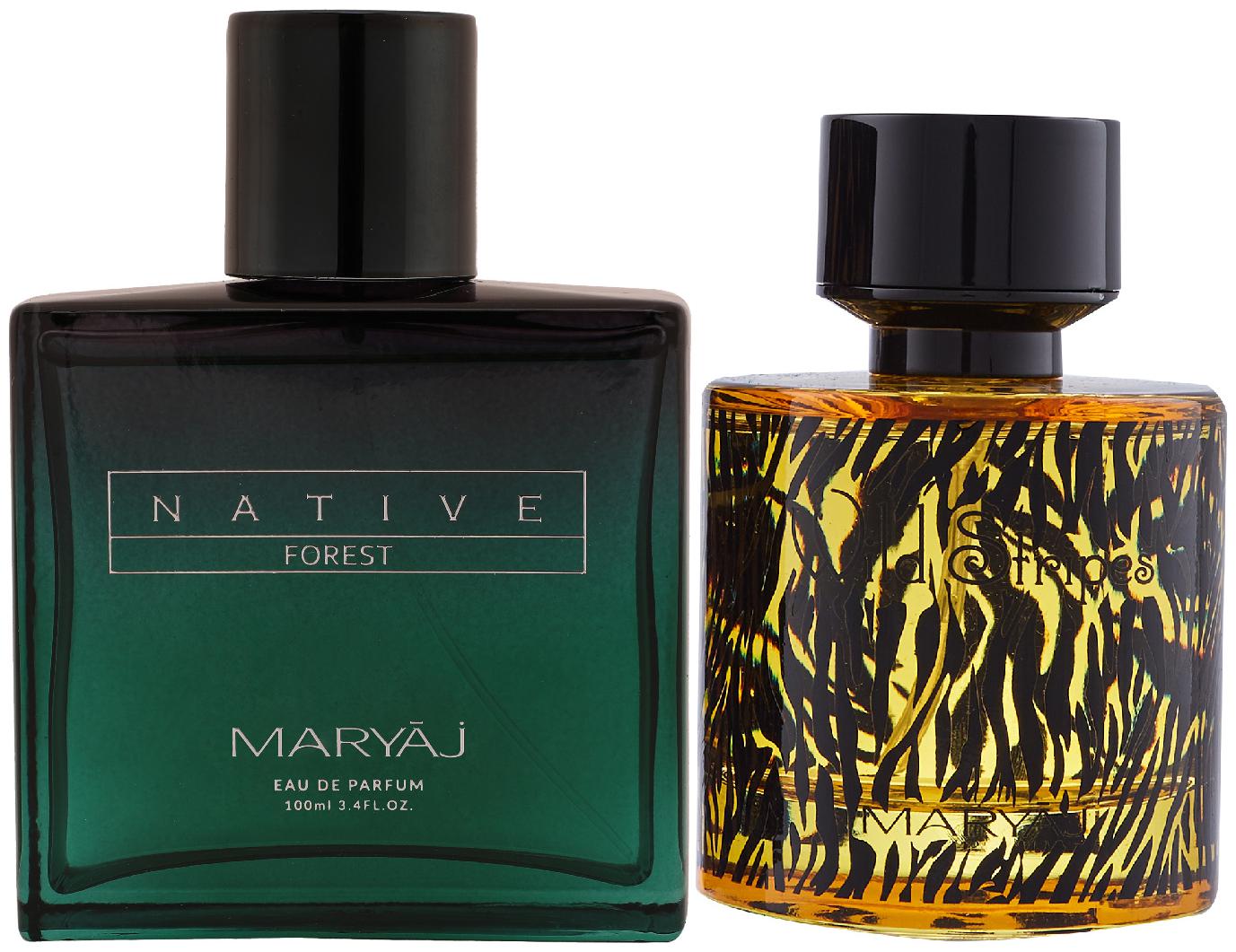 

Maryaj Native Forest Eau De Parfum Aromatic Powdery Perfume 100ml for Unisex and Maryaj Wild Stripes Eau De Parfum Aromatic Oriental Perfume 100ml for Men