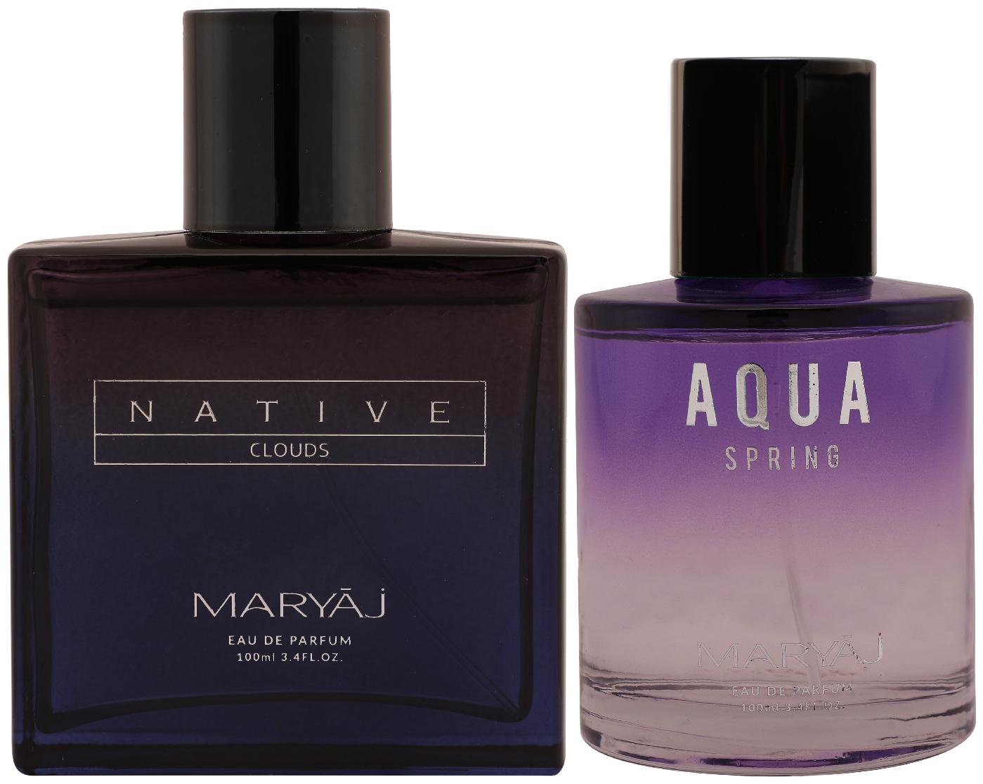 

Maryaj Native Clouds Eau De Parfum Aromatic Woody Perfume 100ml For Unisex And Maryaj Aqua Spring Eau De Parfum Fruity Floral Perfume 100ml For Women (Pack Of 2)