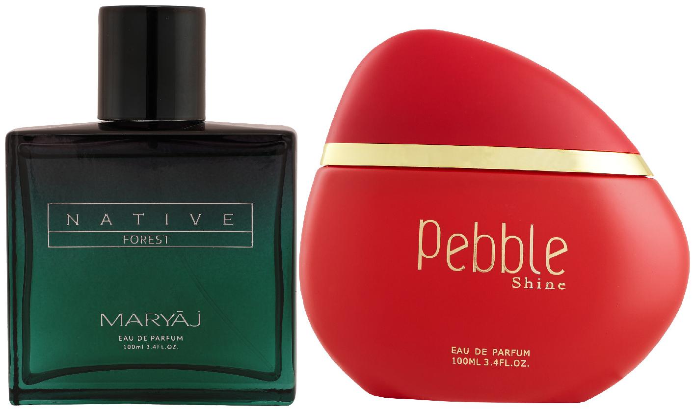 

Maryaj Native Forest Eau De Parfum Aromatic Powdery Perfume 100ml for Unisex and Maryaj Pebble Shine Eau De Parfum Floral Fruity Perfume 100ml for Women