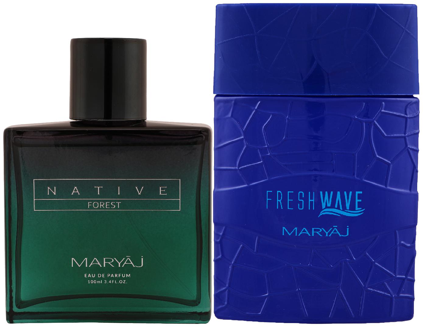 

Maryaj Native Forest Eau De Parfum Aromatic Powdery Perfume 100ml for Unisex and Maryaj Fresh Wave Eau De Parfum Citrus Woody Perfume 100ml for Men