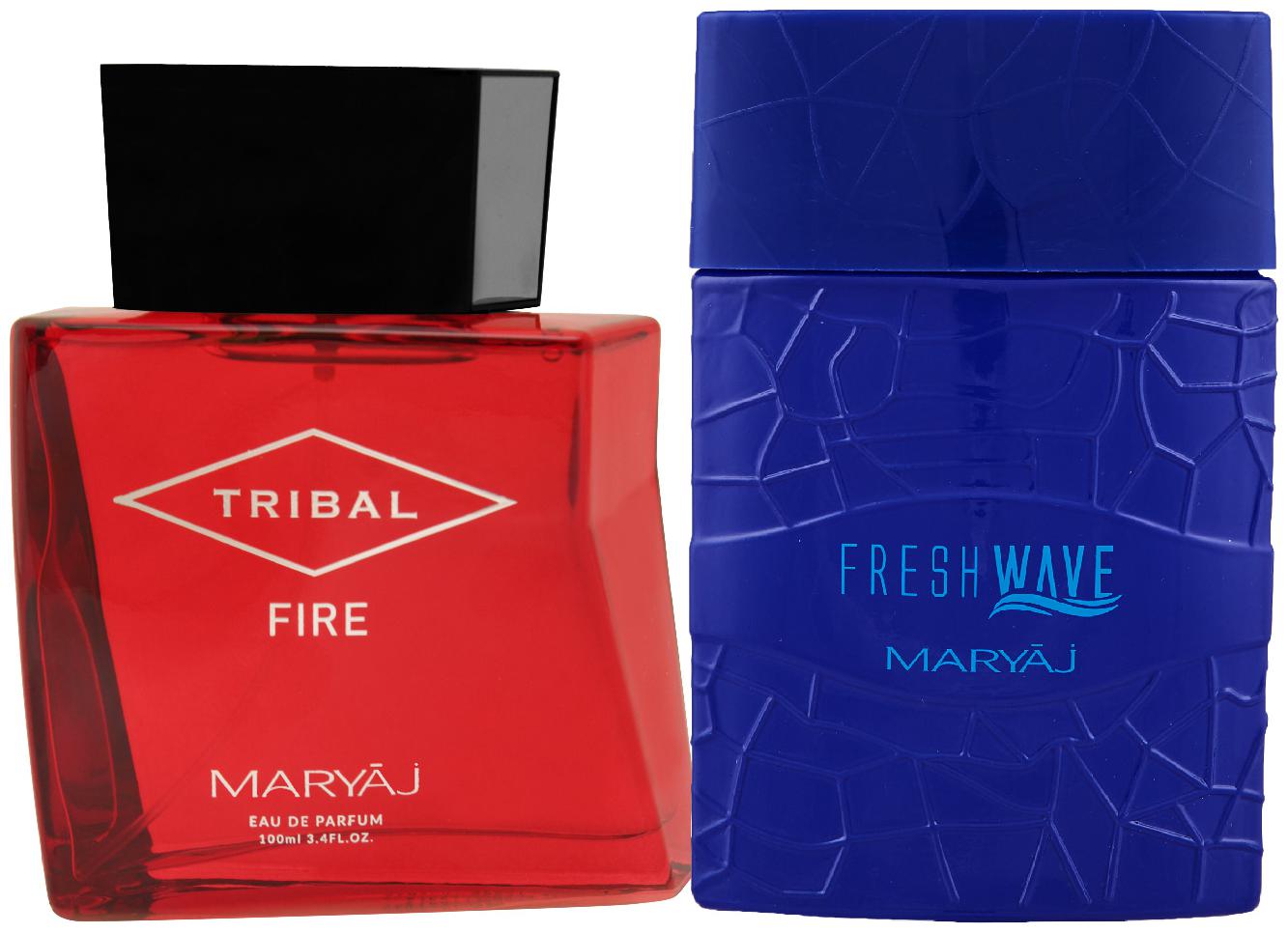 

Maryaj Tribal Fire Eau De Parfum Woody Ambery Perfume 100ml for Unisex and Maryaj Fresh Wave Eau De Parfum Citrus Woody Perfume 100ml for Men