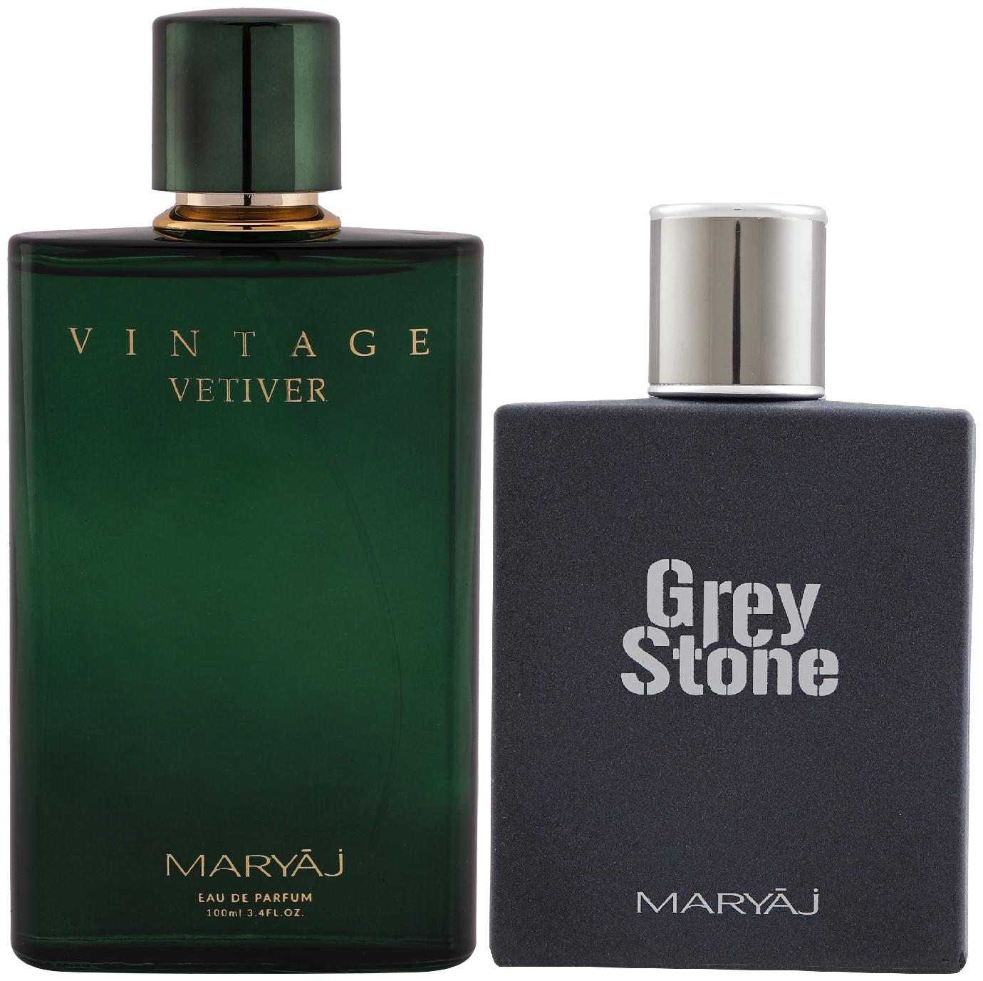 

Maryaj Vintage Vetiver Eau De Parfum Citrus Aromatic Perfume 100ml for Unisex and Maryaj Grey Stone Eau De Parfum Aromatic Woody Perfume 100ml for Men