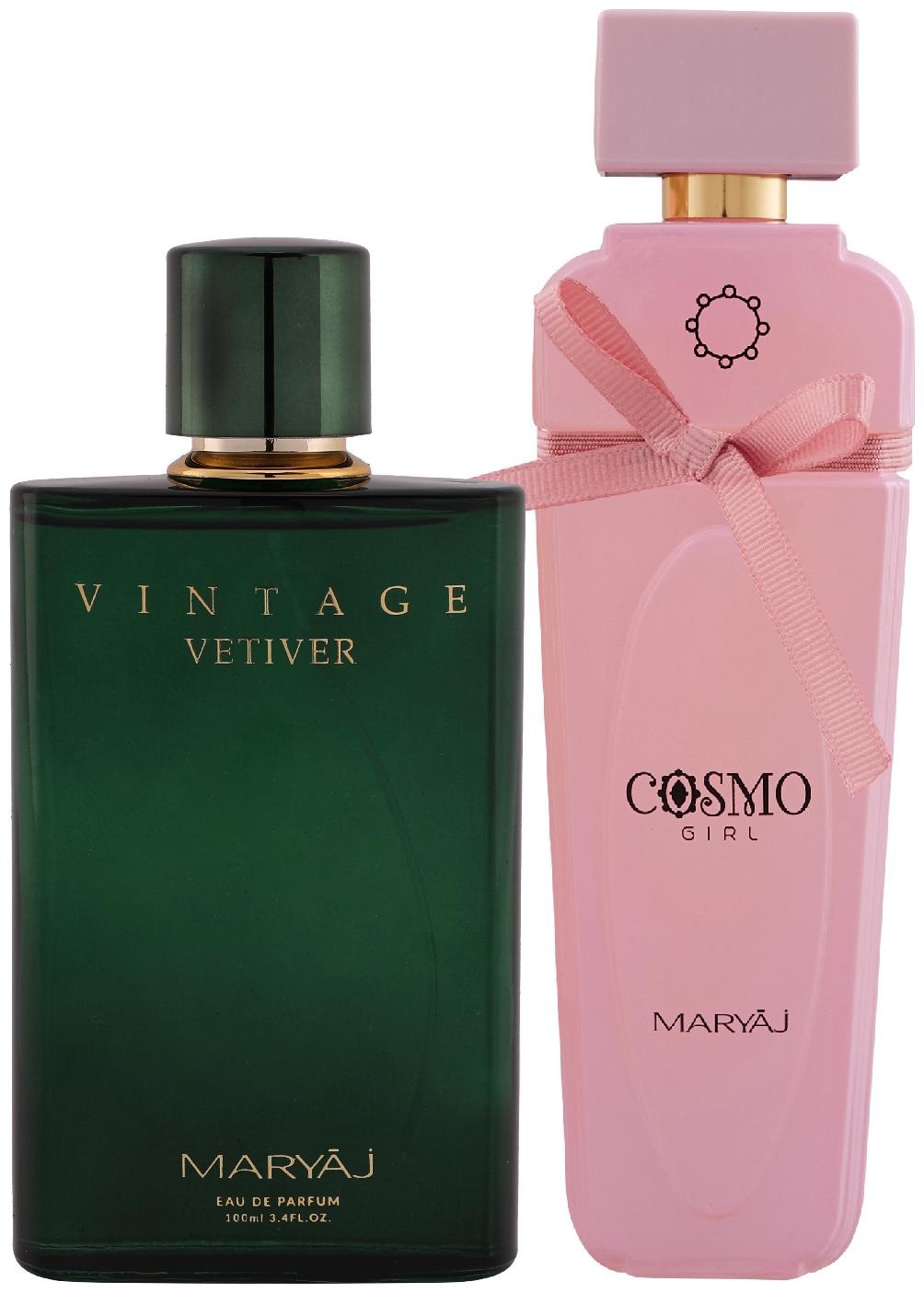 

Maryaj Vintage Vetiver Eau De Parfum Citrus Aromatic Perfume 100ml for Unisex and Maryaj Cosmo Girl Eau De Parfum Floral Powdery Perfume 100ml for Women