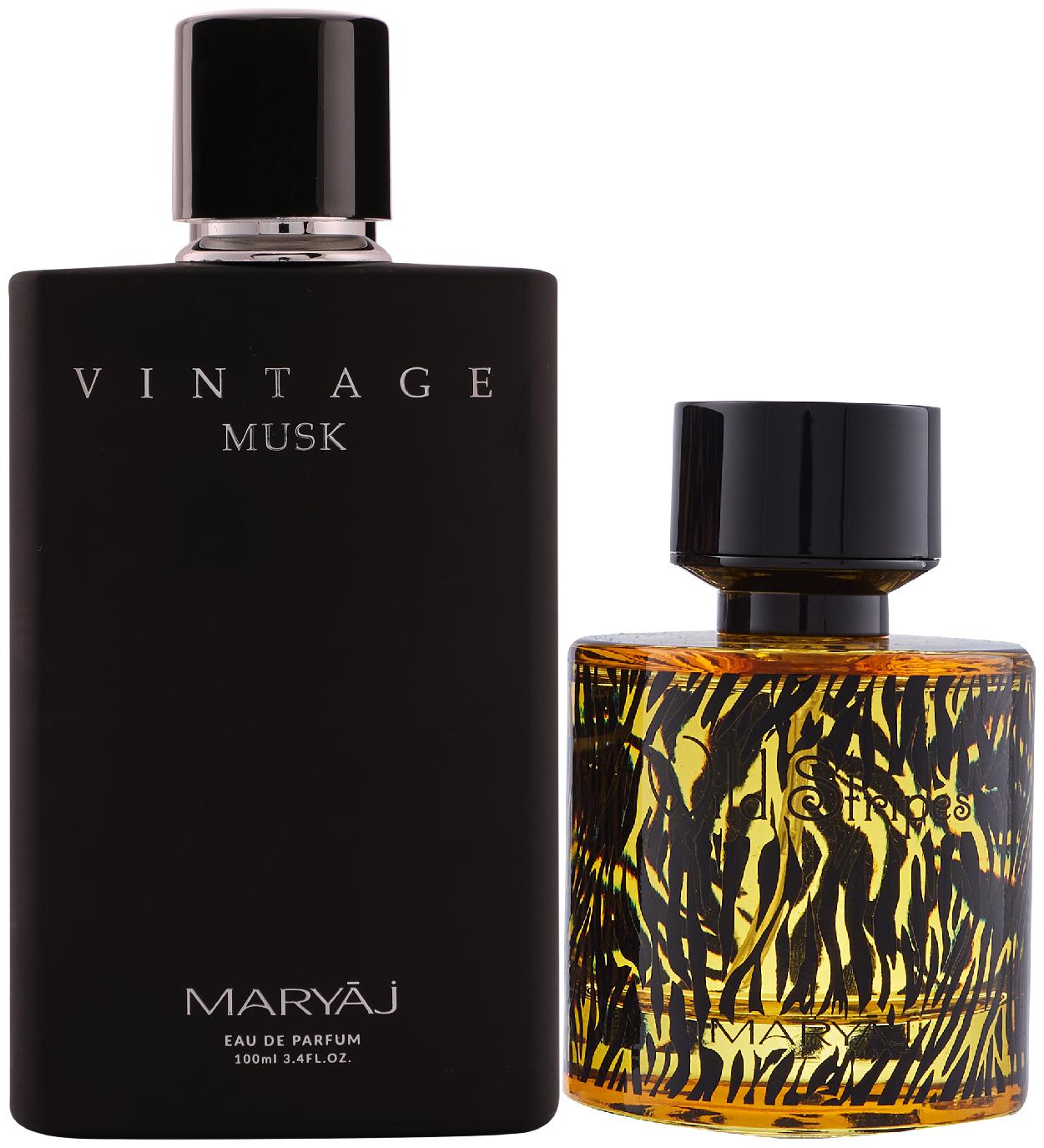

Maryaj Vintage Musk Eau De Parfum Floral Musky Perfume 100ml for Unisex and Maryaj Wild Stripes Eau De Parfum Aromatic Oriental Perfume 100ml for Men