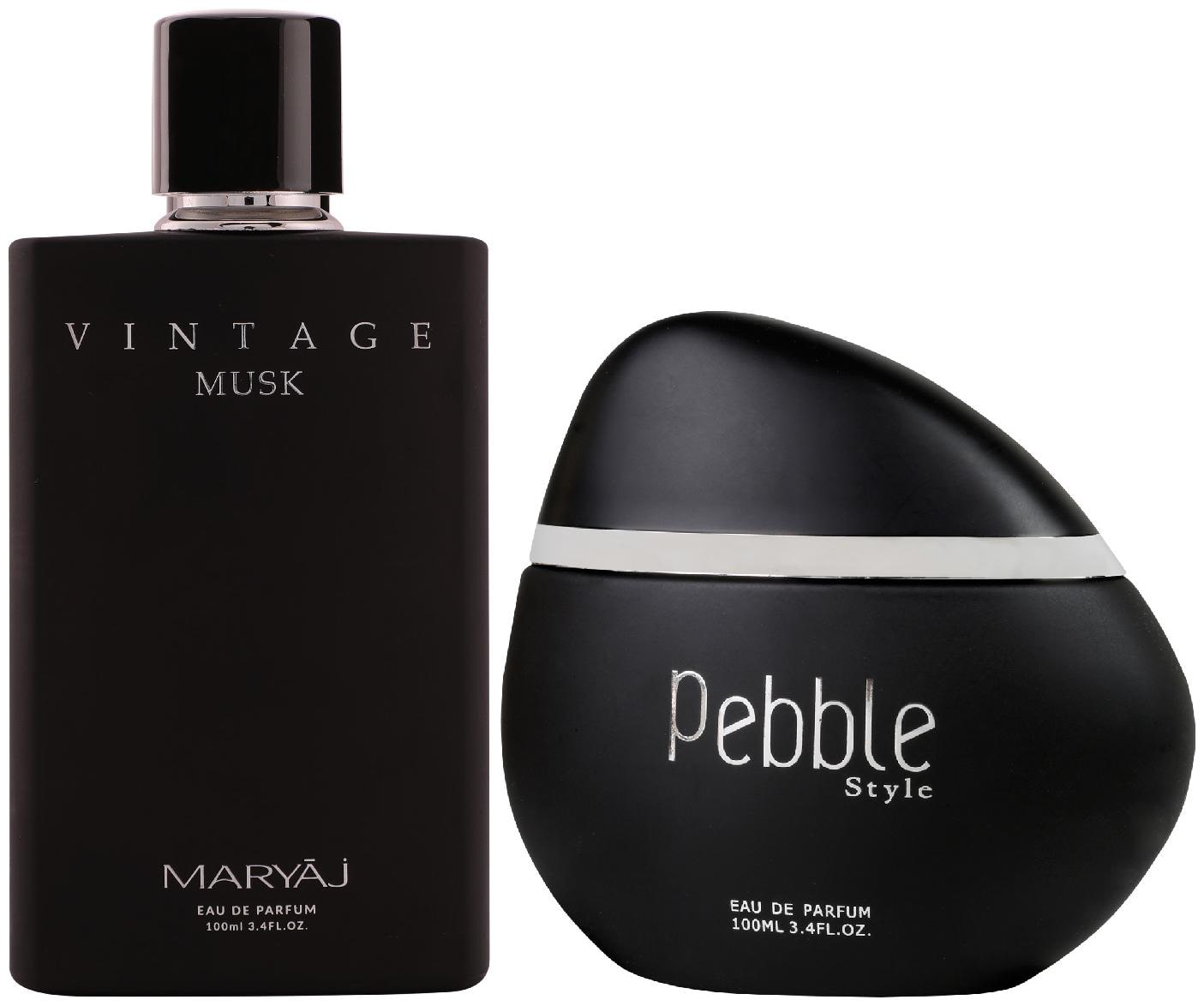 

Maryaj Vintage Musk Eau De Parfum Floral Musky Perfume 100ml for Unisex and Maryaj Pebble Style Eau De Parfum Spicy Woody Perfume 100ml for Men