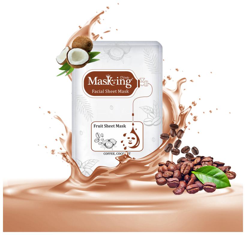 

Masking Diva Coffee Coconut Snow Facial Sheet Mask (Pack of 01) for Women Men with Natural Extracts Snow Mask Sheet
