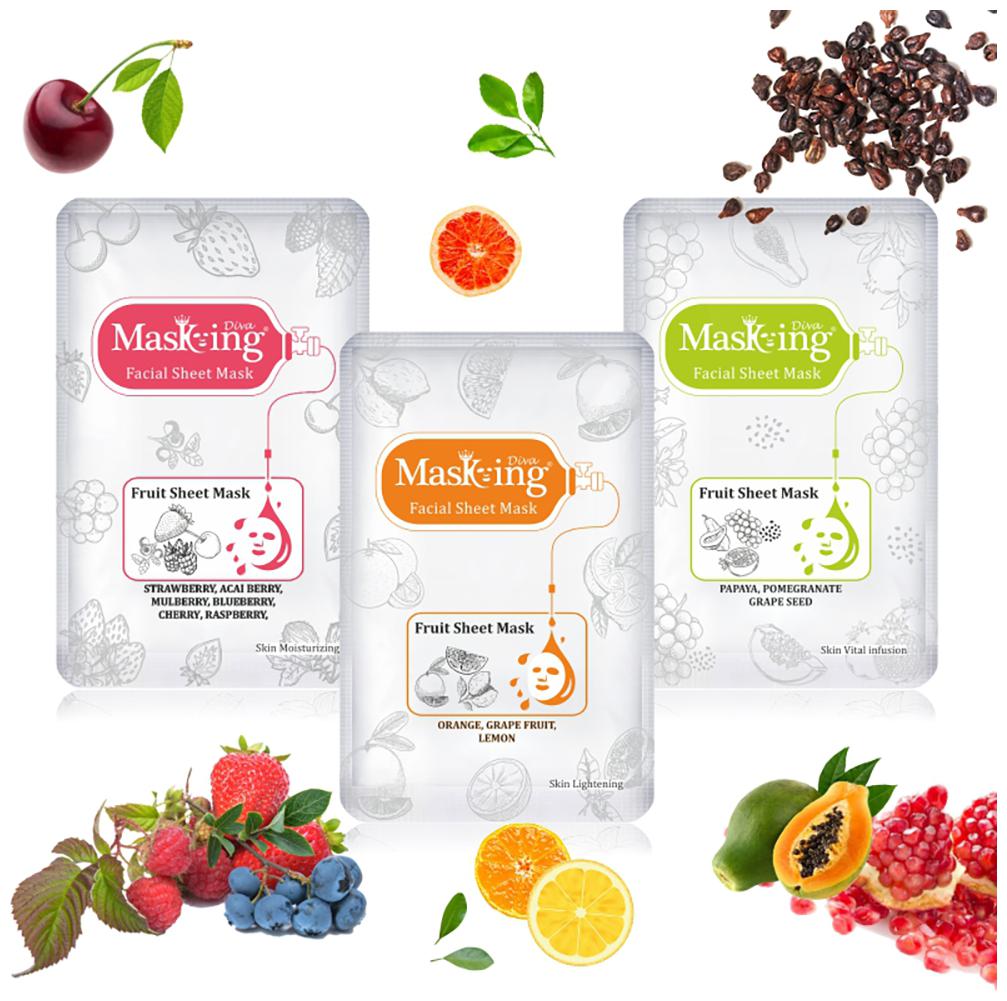 

Masking Diva Strawberry Orange Papaya Facial Sheet Mask 20ml Each (Pack Of 3)